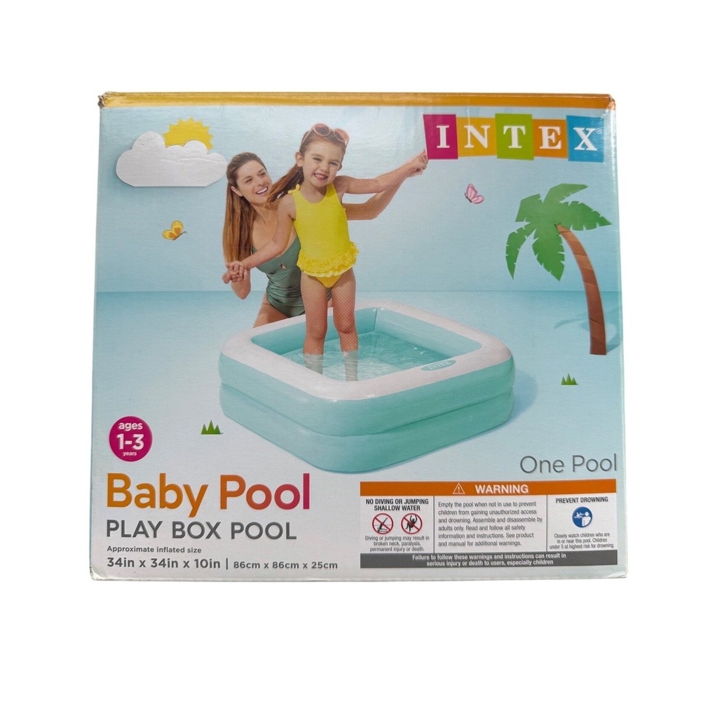 Intex Play Box Pool Baby Toddler 34x34x10 Teal Square Inflatable Padded Floor